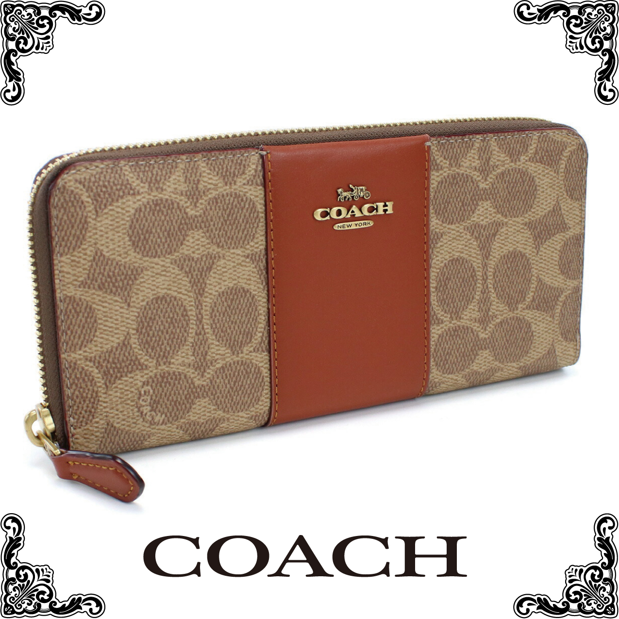 コーチ COACH  長財布ラウンドファスナー 73739　B4NQ4 ブラウン系  wallet-01 gif-02w