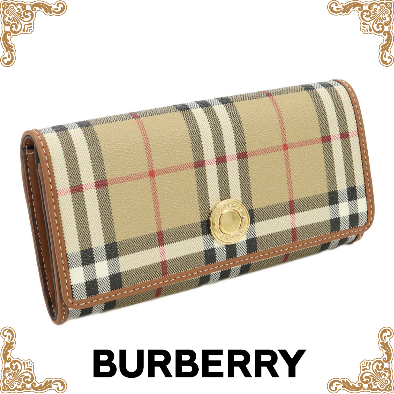 バーバリー BURBERRY  長財布ニ折小銭入付き ブランド チェック  8070414　A7026 ARCHIVE BEIGE ベージュ wallet-01