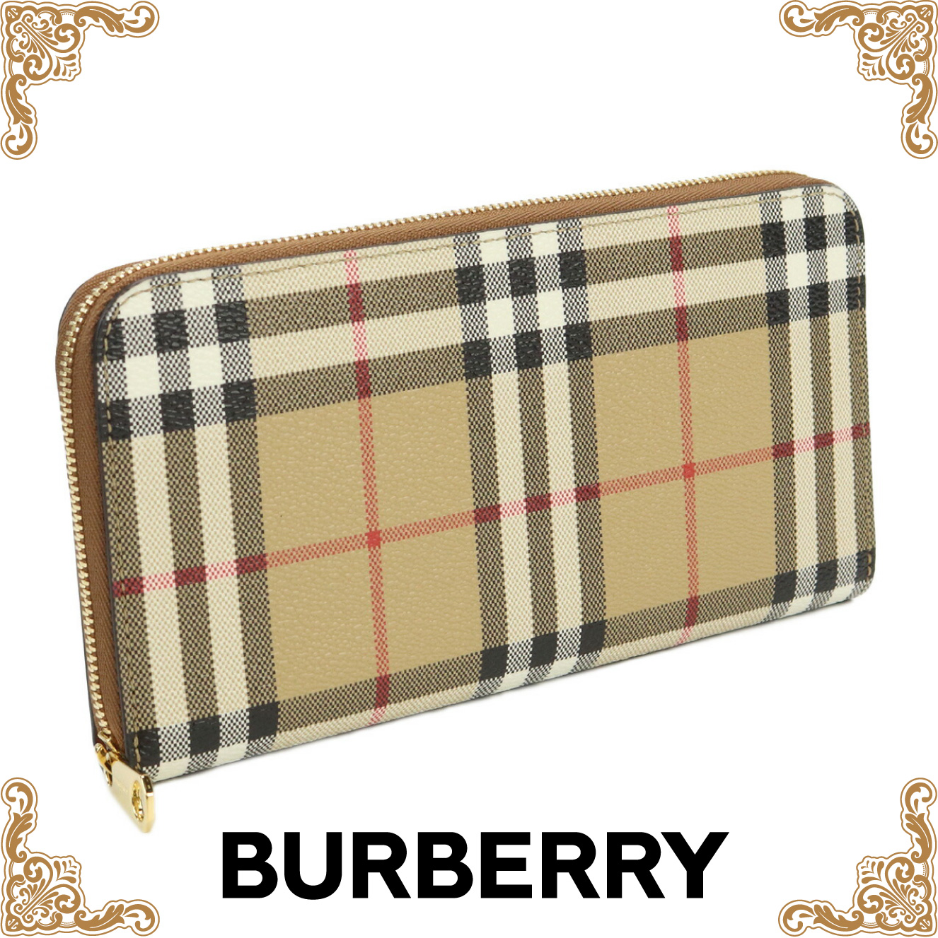 バーバリー BURBERRY  長財布ラウンドファスナー ブランド チェック  8070598　A9534 VINT CHCK-BRIR BROWN ベージュ wallet-01