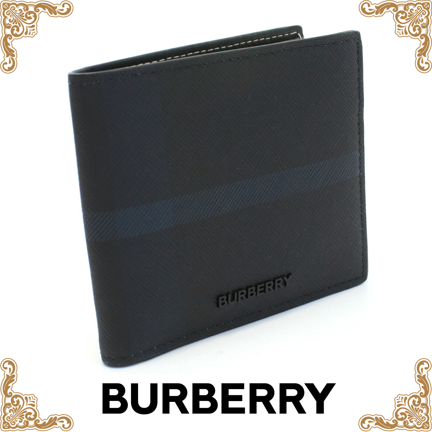 バーバリー BURBERRY  二折財布 ブランド  8074692　B2871 NAVY ネイビー系 ブラック wallet-01