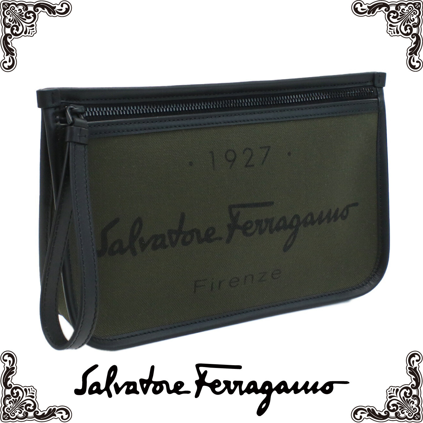 フェラガモ FERRAGAMO クラッチバッグ ブランド 24-0971 0760237　MUSCHINO グリーン系